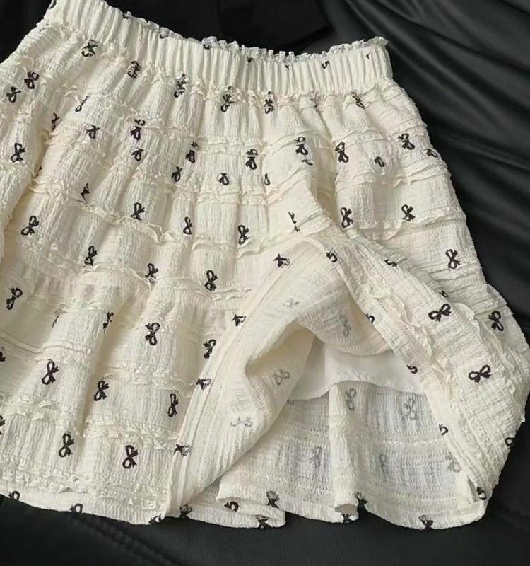 Product Introduction of Korean Style Bow Print Lace Hollow-out Skirt Summer Small Age-Reducing Cake Dress Slimming A- line Skirt Womenswear Bottom Lingerie Lady Comfort 3