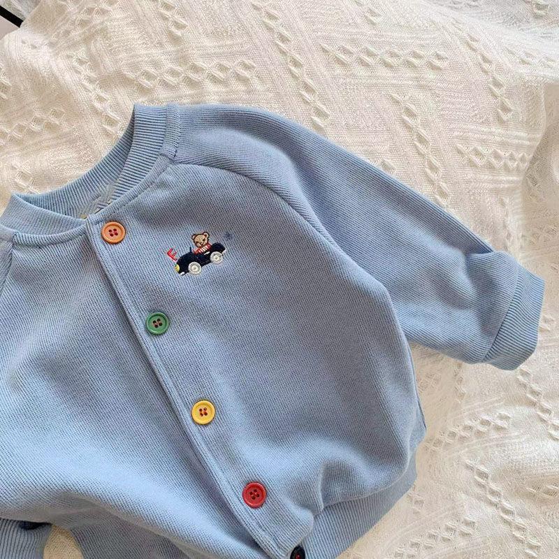 Product Introduction of Kot Musim Bunga, Rekaan Beruang Kartun Budak Lelaki, Sulaman Kereta, Kardigan Berkait, untuk Bayi dan Kanak-kanak, Ketibaan Baru dari Miki Jepun 23