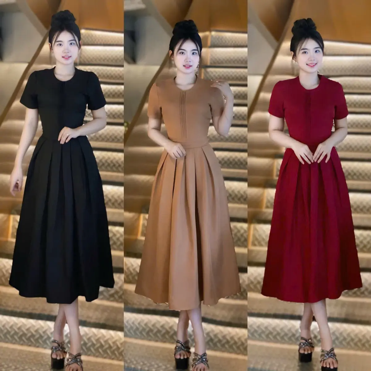 [Mẫu Mới] FREESHIP Váy thiết kế EllY N030 dành cho nữ thiết kế dáng tiểu thư tay lỡ thời trang phù hợp đi làm chơi đi dự tiệc có đủ size Váy nữ S_M_L_XL  Dress Women đỏ