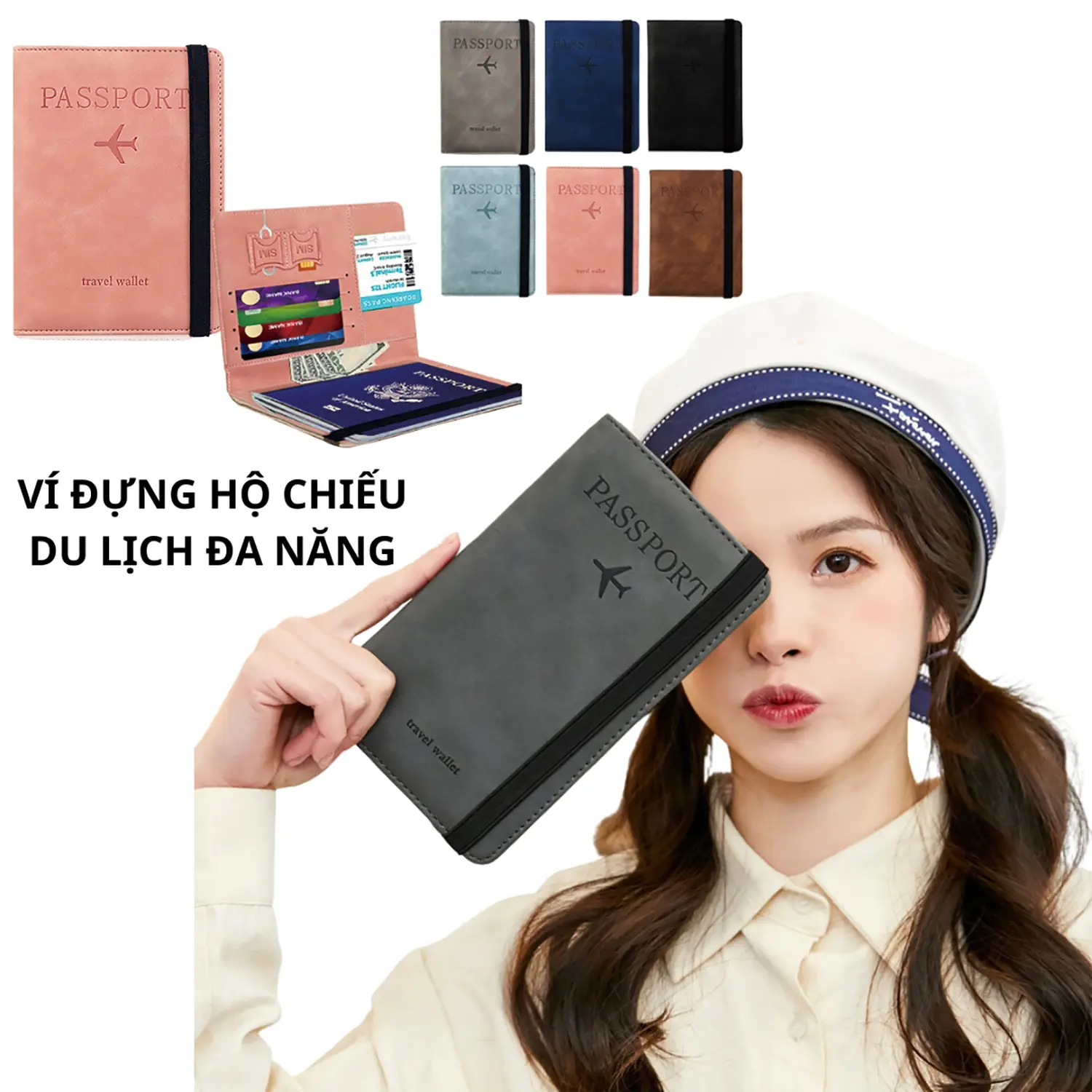 Ví da cầm tay đựng hộ chiếu du lịch đa năng