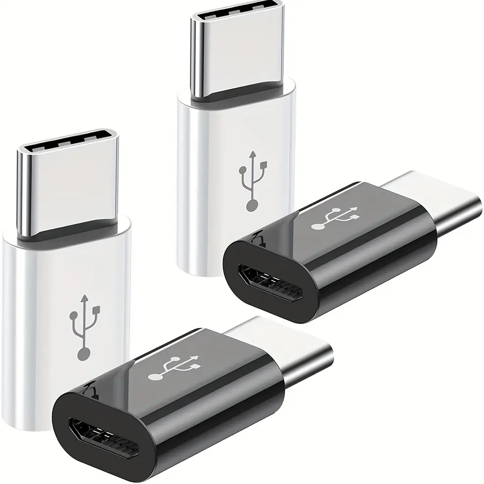 4-Pack Micro USB to USB C Adapter, ABS Resin Gloss Finish, 5-10W Power Output, OTG Adapter with Data Transfer, Type-C Male Connector for Mobile Phones and Tablets - 2 Black, 2 White