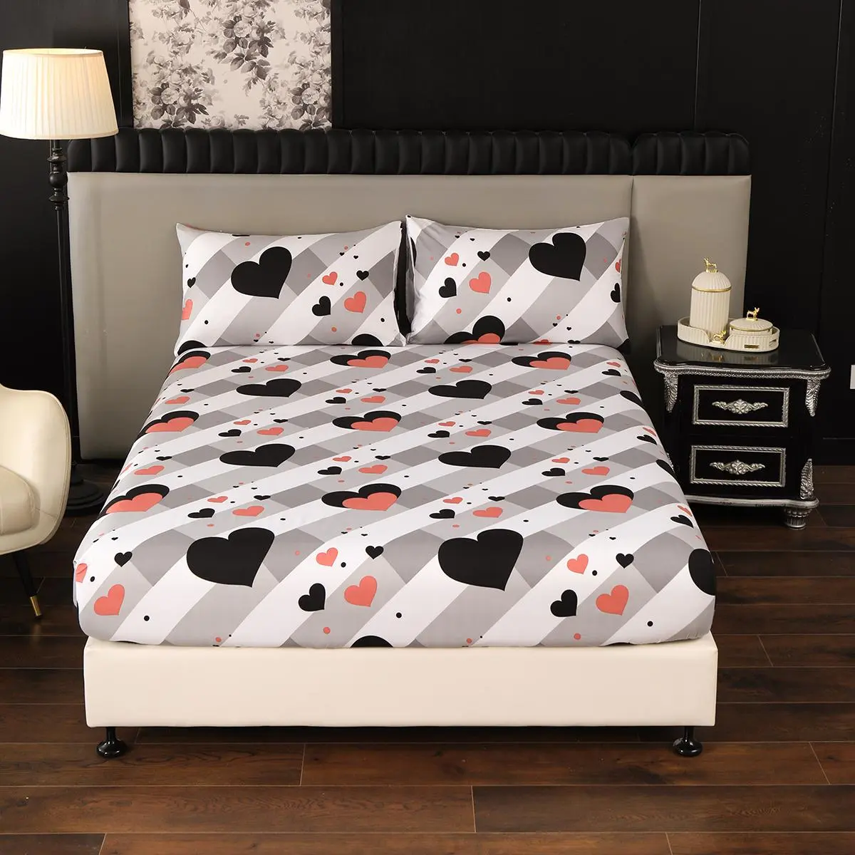 Heart Pattern Bedding Set, 1 Count Fitted Sheet & 2 Counts Pillowcases without Filler, Soft Comfortable Bedding Set for Bedroom, Hotel