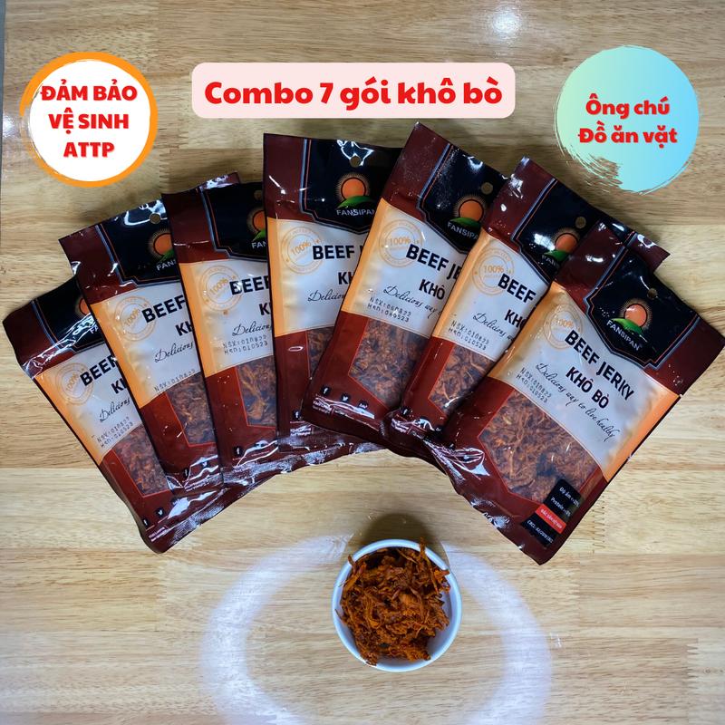 Combo 7 gói khô bò - Ông chú Đồ ăn vặt - Đồ ăn vặt snack Food Thức Ăn