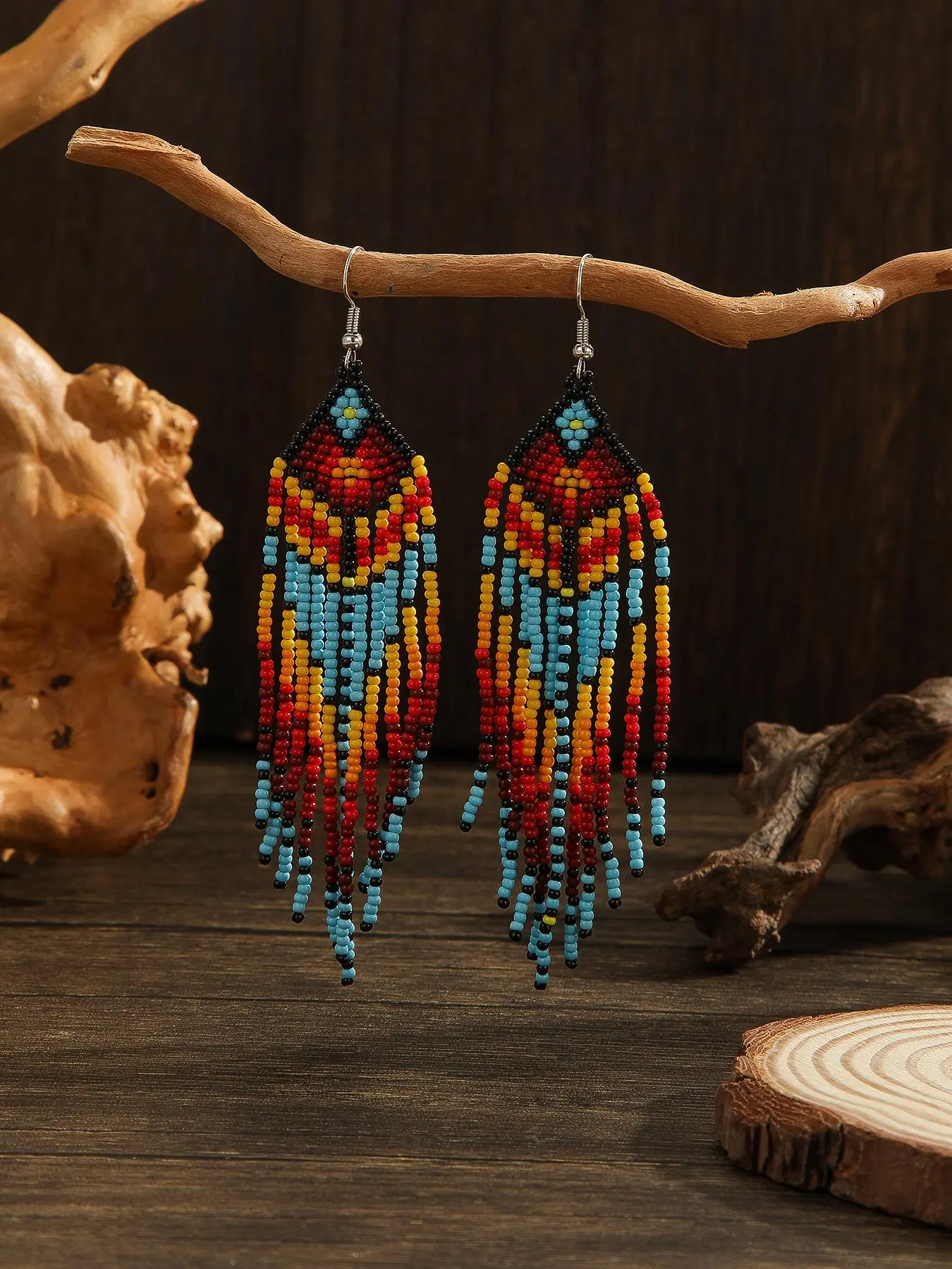 Boho Style Geometric Pattern Beaded Tassel Earrings, Fashion Jewelry for Party, Daily Clothing Decor, Trendy All-match & Exquisite Jewelry for Birthday Gift