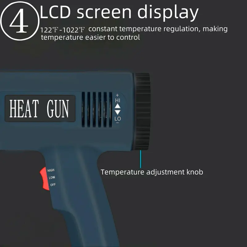 Heat Gun 122℉~1022℉ Variable Temperature Control Overload Protect, Plug and Play Fast Heating Heavy Duty Hot Air Gun Kit for Crafts Shrink Wrapping Tubing Removing Epoxy 5