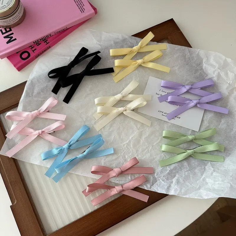 9cm Quality Polyester Cotton Multicolor Ribbon Bow Hair Clip Side Clip Ballet Style Fairy Butterfly Hair Accessory