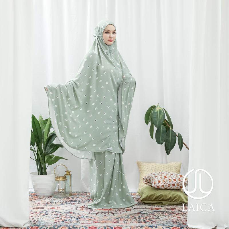 Mukena Laica Rayon Calla 2in1 All Size Atasan Bawahan Cantik Fit Panjang Muslim Motif Dewasa Traveling 1