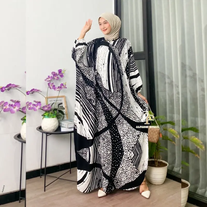 Kaftan Rayon Jumbo Motif Aruna Ginola Roma Belia Naomi Ld 180 cm Muslim Panjang Wanita Nyaman Gamis 0