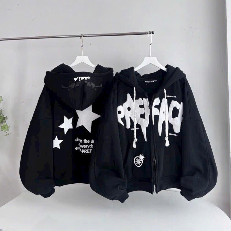 Áo Nữ Hoodie From Rộng Tay Bồng Phối Vai Nữ In 2 Mặt - Chữ Chảy Nhung Top 4