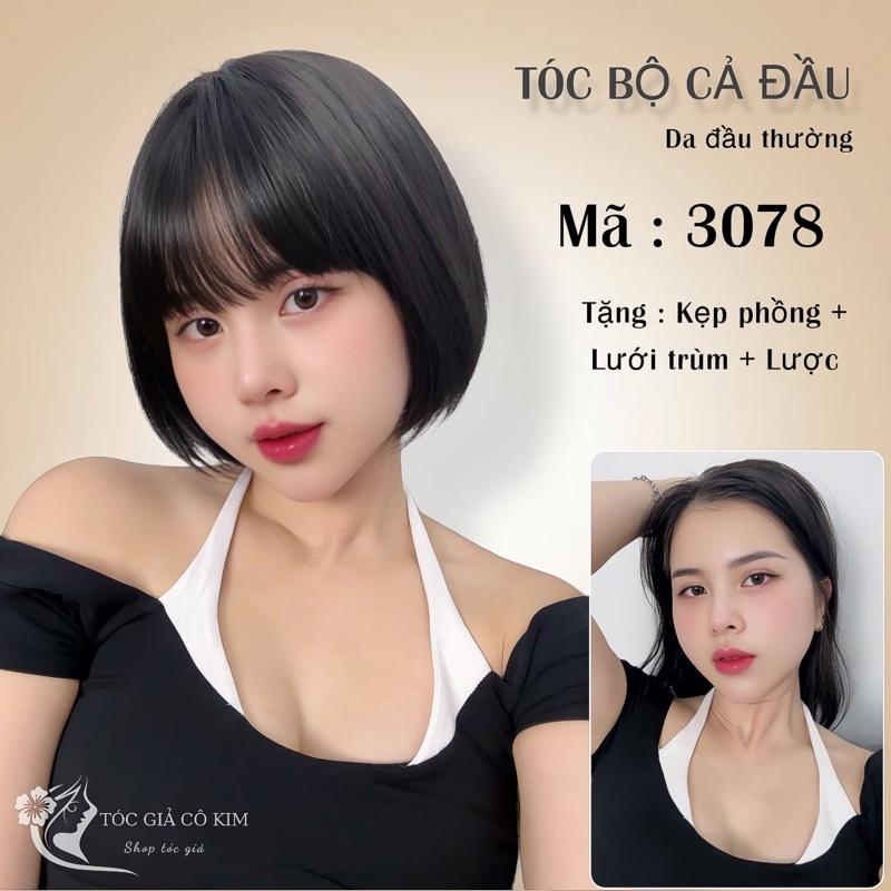 [ TẶNG KẸP PHỒNG ] <3078> Tóc giả bộ nguyên đầu MÁI THƯA cho nữ dáng CÚP NGẮN NGANG CẰM ( KÈM : LƯỚI , LƯỢC )