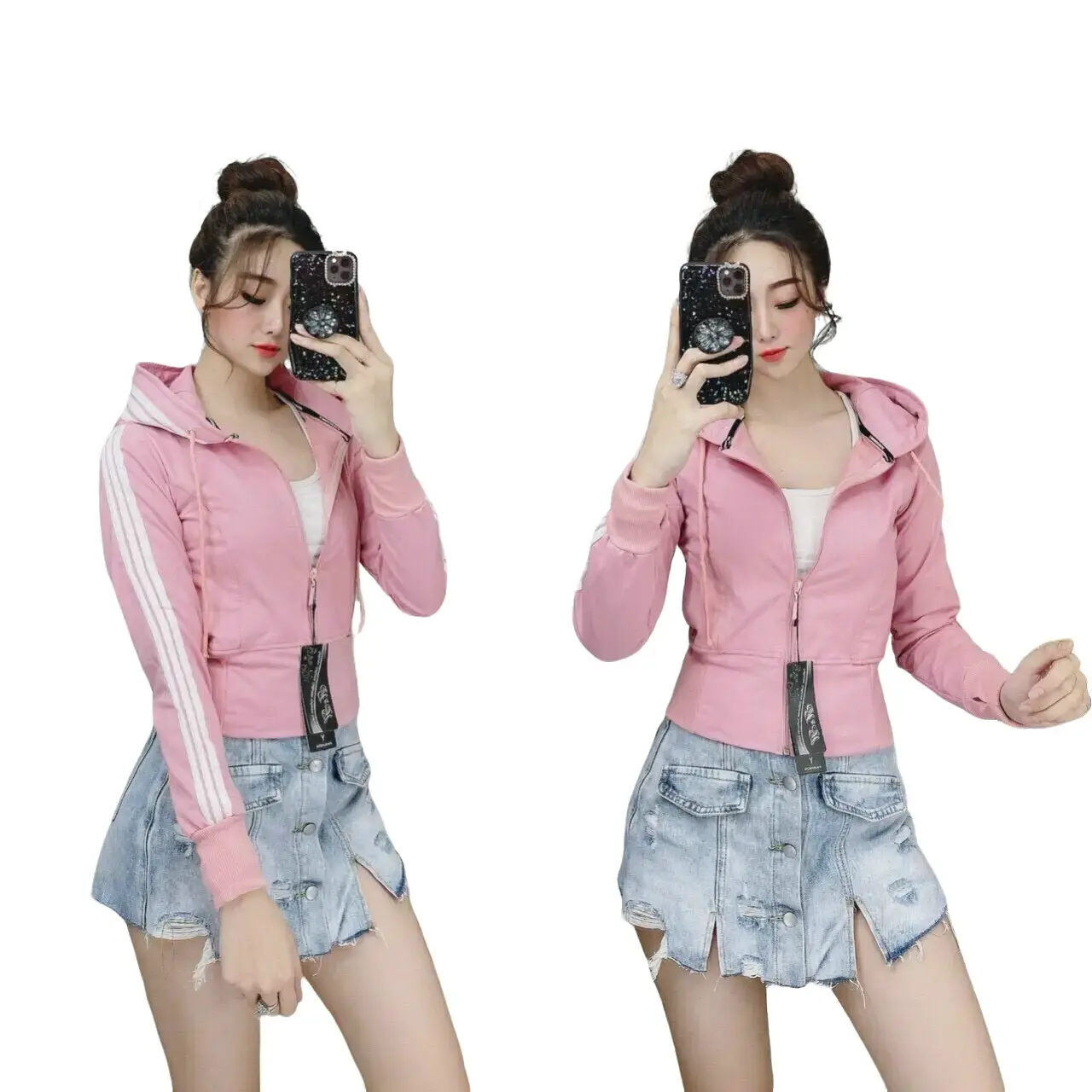 Áo khoác da cá nữ thời trang - Jacket, Women Top Kem Nhung Voi Thun