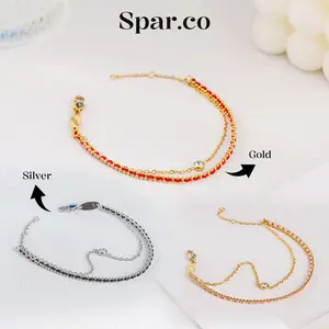 Spar.co Rope Bracelet - Gelang Kombinasi Tali Warna Rantai Emas Silver Custom Laser Double Layer Dengan Mutiara SP-1339 (A)