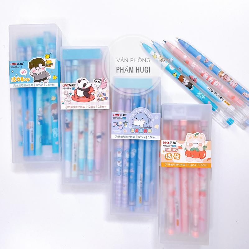 Hộp 12 Cây Bút Gel Tẩy Xóa Được LEX (Mực xanh) đựng trong hộp nhựa cao cấp, tặng kèm giấy note mini