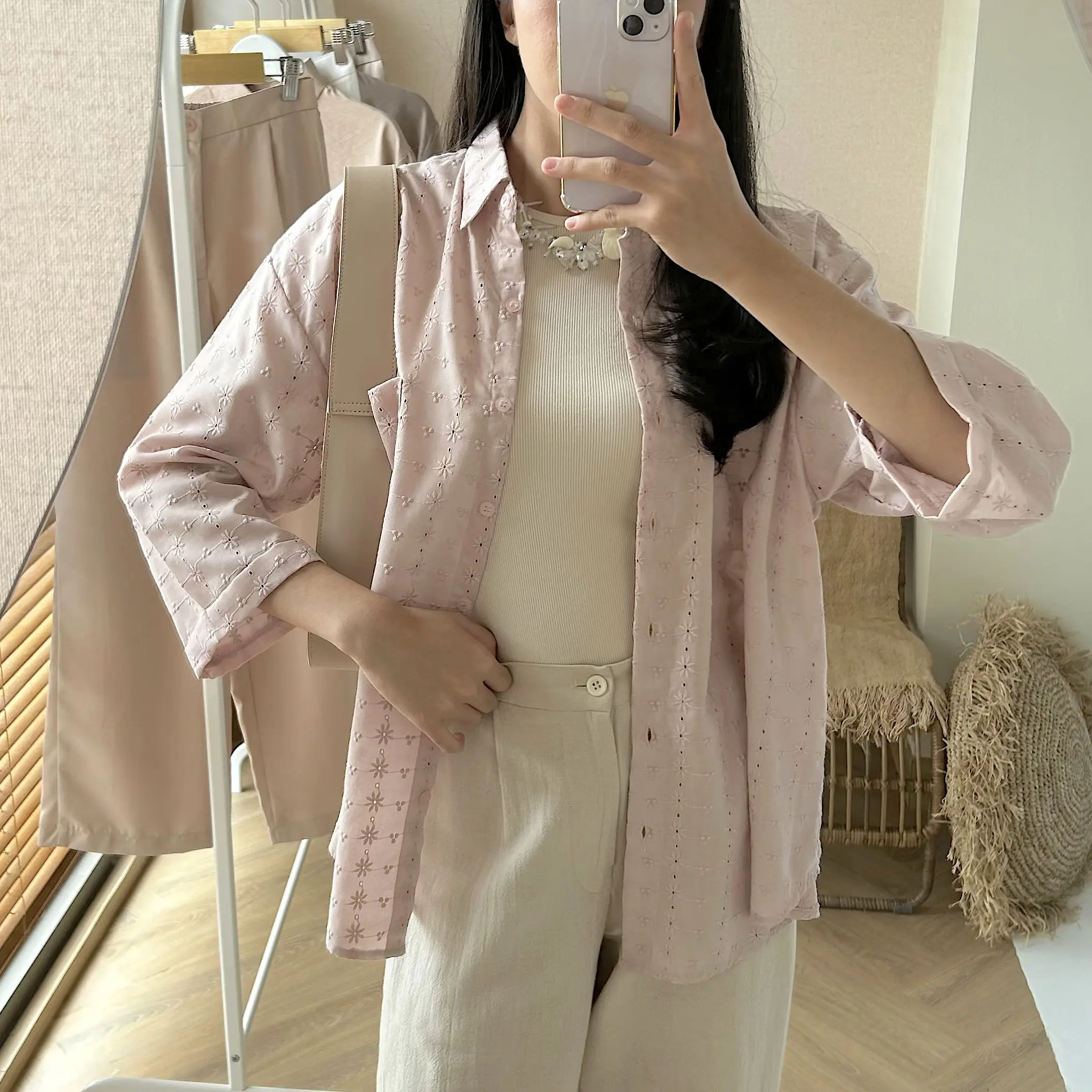 College Shirt | ATKEY - Kemeja Wanita Katun Bordir - Knit Bordir