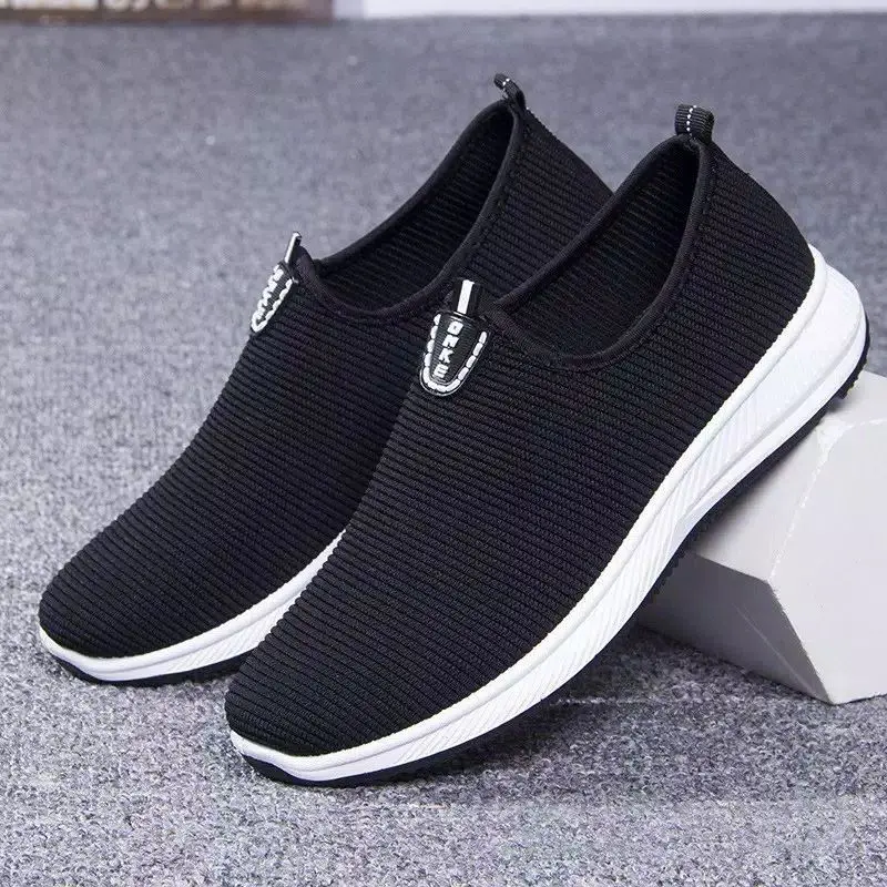 sepatu slip on pria wanita onke polos Tanpa Hak Flat Shoes Kerja Sneakers Kasual hitam 44