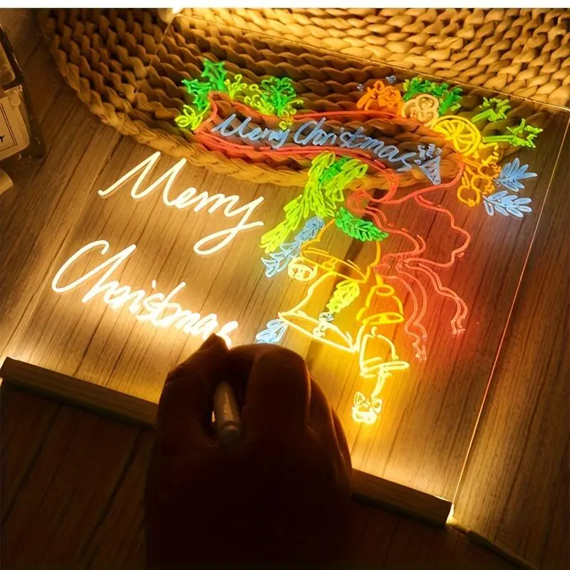 LED Note Board with 12 Color Pens, USB Powered Message Writing Board, Graffiti Board with Light & Bracket, Dry Erase Drawing Board for Home Room Decoration 2