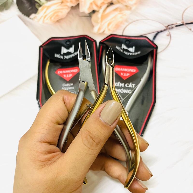 Combo kềm cắt móng khoé thép xám + kềm cắt da vàng Bán nguyệt Hoà Nippers siêu bén tặng dũa OPI + khoé gỗ