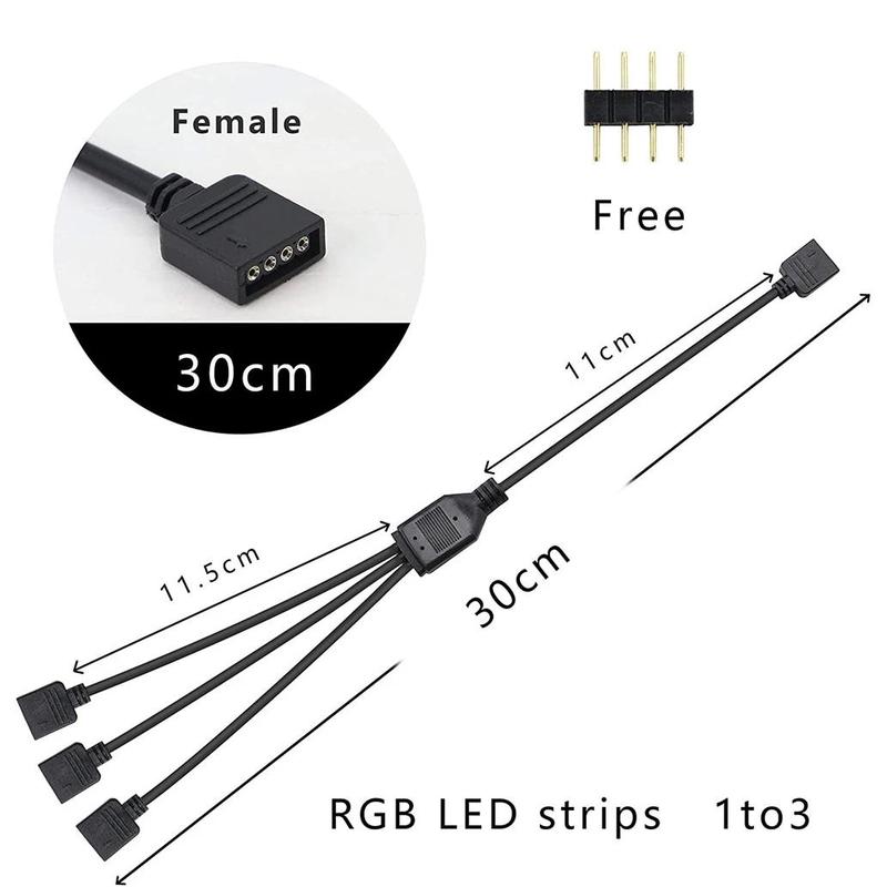 Product Introduction of 1 to 2 3 4 5Way Spliter 4PIN RGB Extension Cable Female To Male DC12V Y-Shape Extend Wire Cord for 5050 2835 Led RGB Light Strip 24