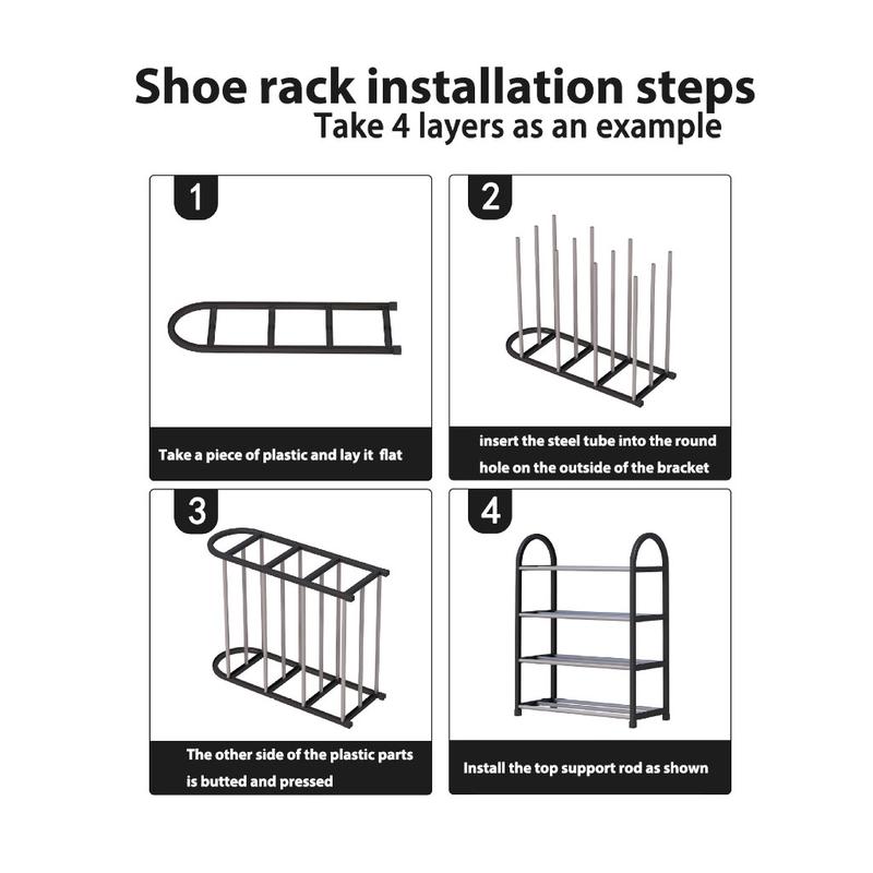 Home Storage 5-Layer Shoe Rack Organizer Stand for Stockable Shoes - Black/White