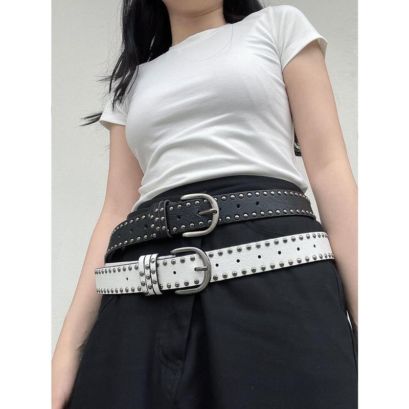 Thắt Lưng Cổ Điển Cho Nữ, Màu Đen Và Trắng, Ghép Nối Với Quần Jean Và Váy, Thời Trang Và Dễ Phối Đồ Phong Cách Y2K, Thắt Lưng Trang Trí Sang Trọng Giá Cả Phải Chăng, Với Thiết Kế Đinh Tán Voan thắt  lưng  đính  đá  nữ