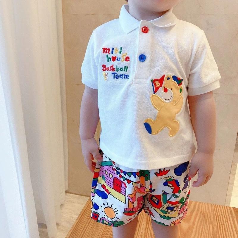 Áo Polo Hình Gấu Cờ, Phong Cách Mùa Hè, Dành Cho Bé Trai Và Bé Gái, Phong Cách Kỳ Nghỉ Dễ Thương, Bộ Quần Đùi Hoa Thời Trang, Phát Hành Vào Năm 2024 0