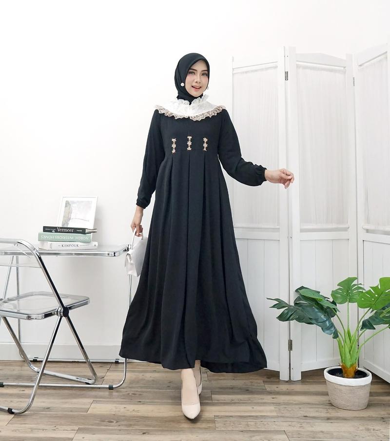 Product Introduction of Gamis Renda sweet lengan panjang model fashion wanita muslim modem terbaru new arrival model kekinian kombinasi brukat 3