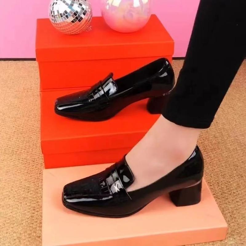 Giày Cao Gót, Da Thật, Dành Cho Nữ, Phong Cách Anh Quốc, Gót Chunky, Da Bóng, Giày Lười, Gót Trung Bình Hàng Mới Về Mùa Lò Xo Và Mùa Thu 2024 1
