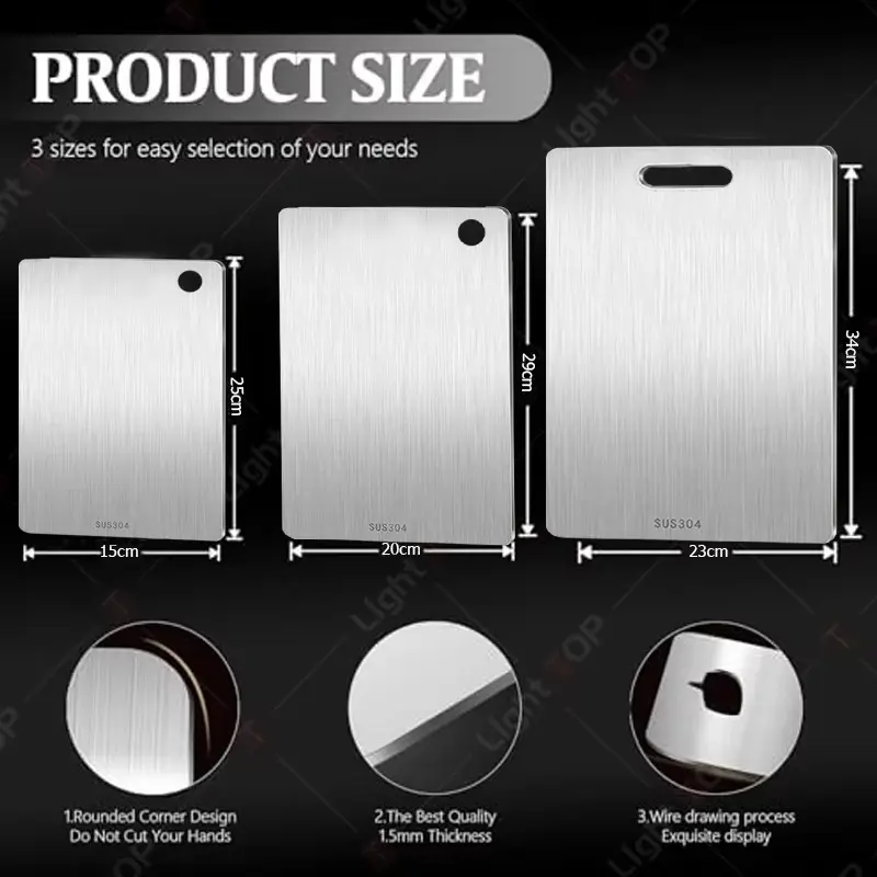 Stainless Steel Cutting Board for Kitchen Titanium Cutting Boards 304 Stainless Steel Double-Sided Food Grade Cutting Board 1