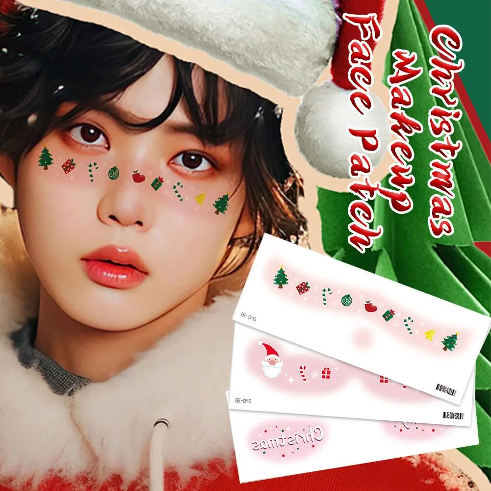 Christmas Makeup Face Patch Christmas Face Tattoo Stickers Body Art Arm Fake Tattoos Decals Waterproof Elk Santa Claus Snowflake Party Makeup Decals
