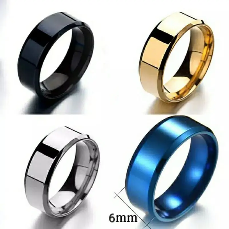 Cincin Titanium Model Couple Stainless Steel sisi segi anti karat selamanya Fashion Ring Hitam Biru Silver Gold