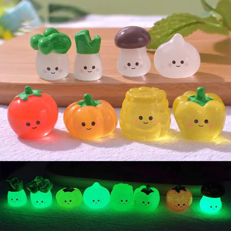 [PML]Figurines Miniatures Cute Noctilucent Simulated Food Fruit Vegetable Micro Landscape Ornaments For Home Decorations Room Decor