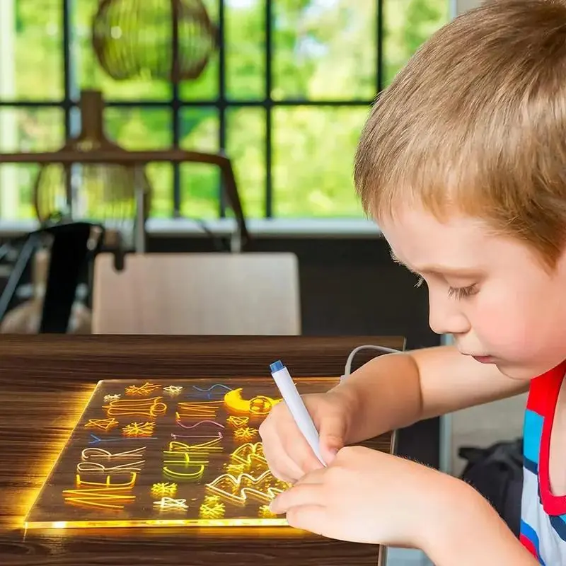 Acrylic Message Board Light with 7 Colors Pen, Erasable Drawing Board Light, LED Message Board, Suitable for Home, Office, School, Return to School Gifts 8