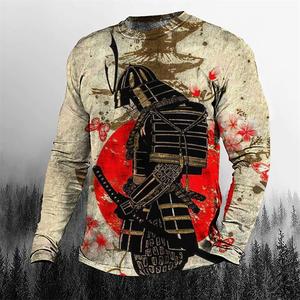 2026 Vintage Samurai Ghost 3D Printed Unisex Crew Neck T-Shirt Casual Long Sleeve Loose Top Men's Clothing