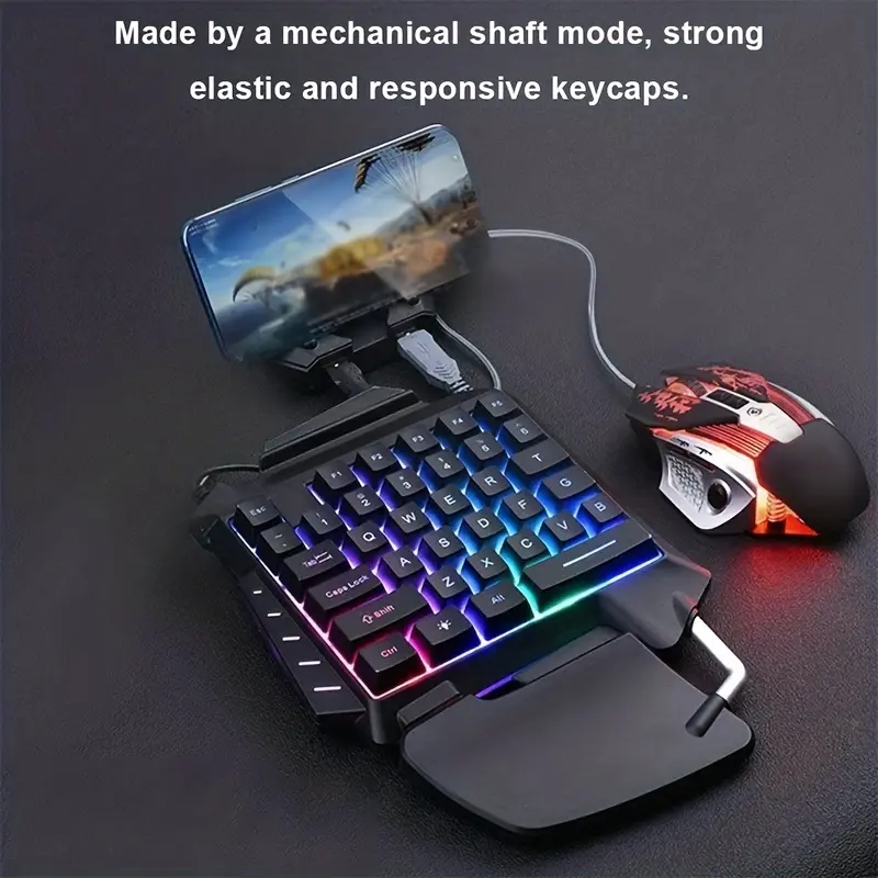 Bàn phím chơi game cơ học, kích thước Cầm Tay đèn nền RGB, một tay, thích hợp cho các trò chơi mini