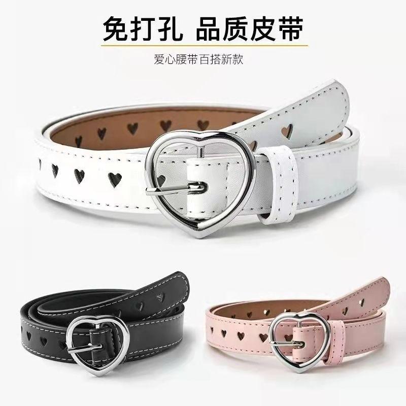 Minimalist heart belt, full hole versatile denim belt, thin pink small belt, women's style, spicy girl design, niche 4