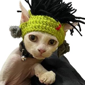 หมวกแมว สไตล์พังก์ ดีไซน์ตลก แมวไร้ขน Sphynx หมวก หมวกสุนัข เครื่องแต่งกายร็อคตลก น่ารัก รองเท้า  น้อง  หมา