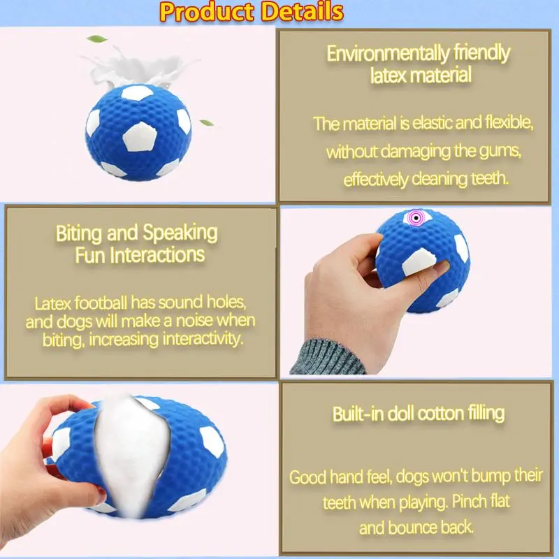 Durable Dog Soccer Ball Toy, Durable Rubber Latex Ball Toy for Pets Dogs Outdoor Training & Playing, Fun Indoor Pet Toy Ball 2
