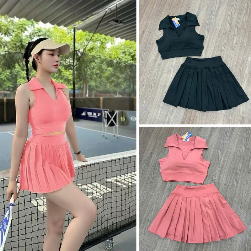 Bộ Bra chân váy xòe tập pickleball, chạy bộ, cầu lông thể thao cho nữ vải thun lạnh co giãn 4 chiều chất đẹp