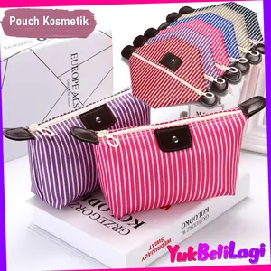 COD (YBL) Pouch Kosmetik Organizer Serba Guna Anti Air Variasi Garis Bahan Kanvas Tempat Make Up Travell Serbaguna Portabel (BELI LOKAL)