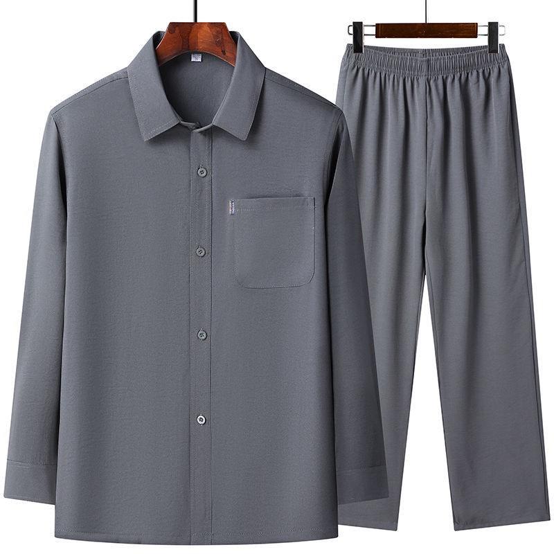 Bộ đũi nam trung niên cho bố bộ mặc nhà dài tay thu đông kiểu dáng sang trọng Áo Menswear Áo Menswear Nhung quần ngủ