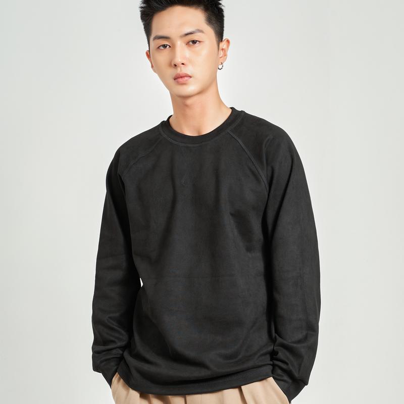 Áo Nỉ Dài Tay Nam Cổ Tròn Da Lộn ATINO Fitted L.3.7916 Menswear Hoodie Dài Tay Kem áo  nỉ