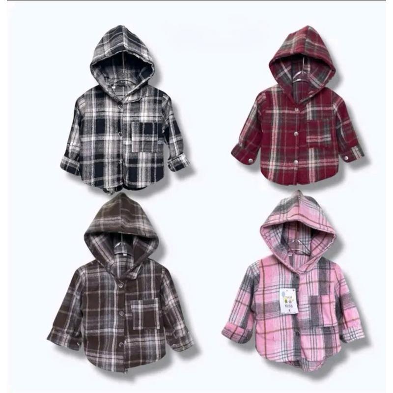 Áo sơ mi dạ có mũ cho bé chống nắng chống tia UV chất Dạ Kẻ Đẹp