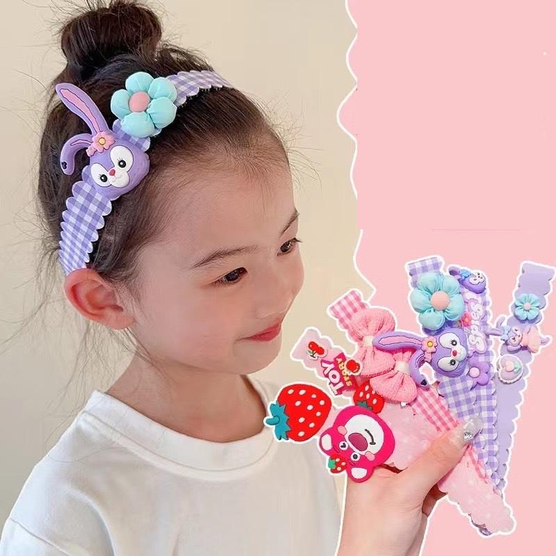 Set 3 Băng đô cài tóc dán mái dài gấu dâu lotso gấu korumi thỏ hoạt hình kitty cho bé