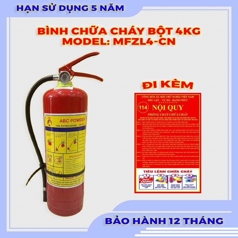 Bình chữa cháy loại bột khô ABC 4kg, chữa hiệu quả đám cháy chất rắn, lỏng, khí, điện - HSD 5 năm - Chuyên dùng hộ gia đình, cửa hàng, kho xưởng fire extinguishers