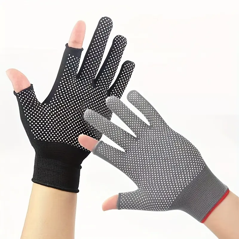 2pcs Breathable Anti-Slip Sunscreen Gloves - High Elasticity, Thin Dacron Material, Solid Color, Touchscreen Compatible for Outdoor Activities, Black & Grey, Sun Protection Clothing 1