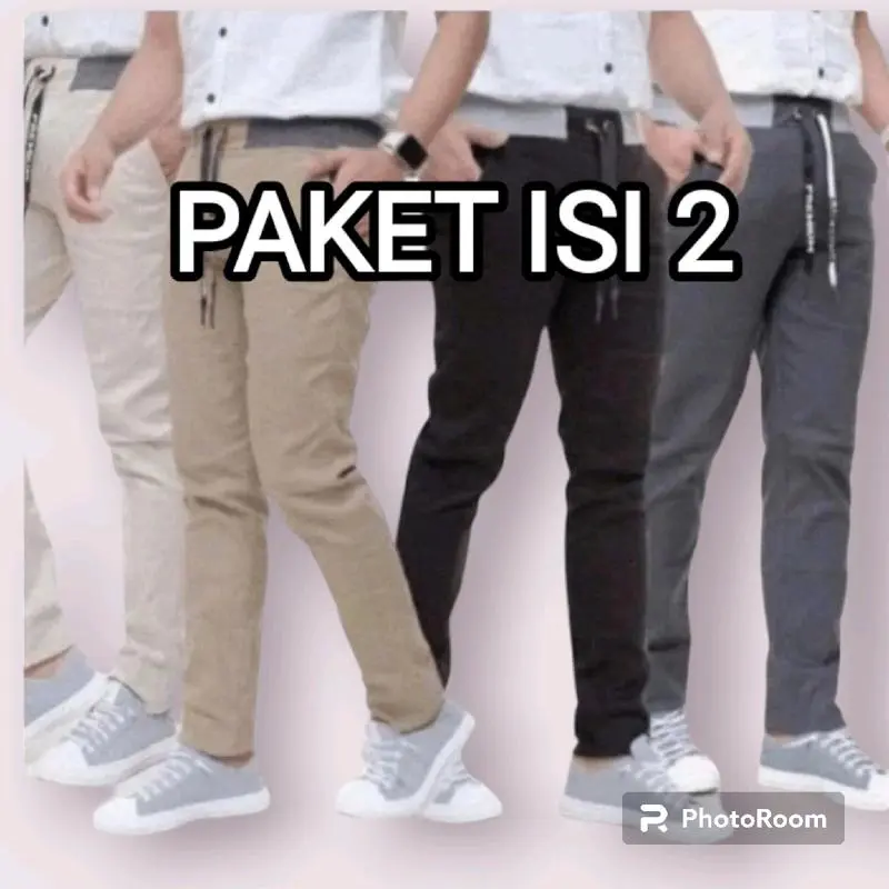 60 Dapat 2 Celana Panjang Chinos Pria Pinggang Rib melar Katun Santai Slim-fitting Polos Nyaman Hitam Elegant regular
