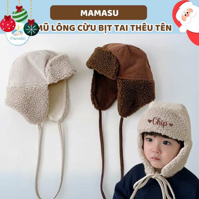 THÊU TÊN Mũ Lông Cừu Bịt Tai Thêu Tên Theo Yêu Cầu Cho Bé Mũ Phi Công Bịt Tai Mũ Mùa Đông Cho Bé len