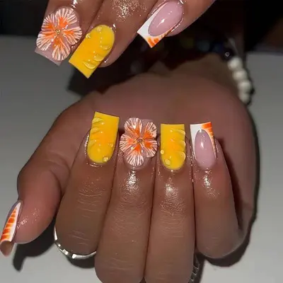 3D Acrylic Press on Nails, 3D Flowers Leaves Bows, online Full-size Set- 20 pieces