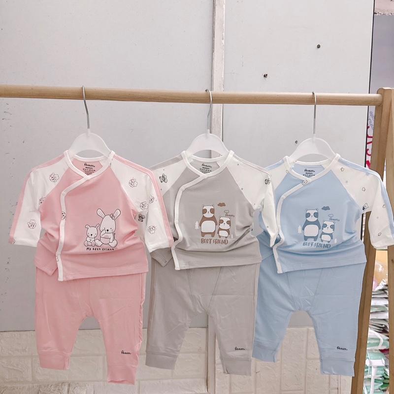 Bộ áo dài quần dài avaler sợi tre cho bé sơ sinh newborn và 3-6 tháng bé từ 3 cân đến 7 cân mềm mát mặc 4 mùa , 3 màu