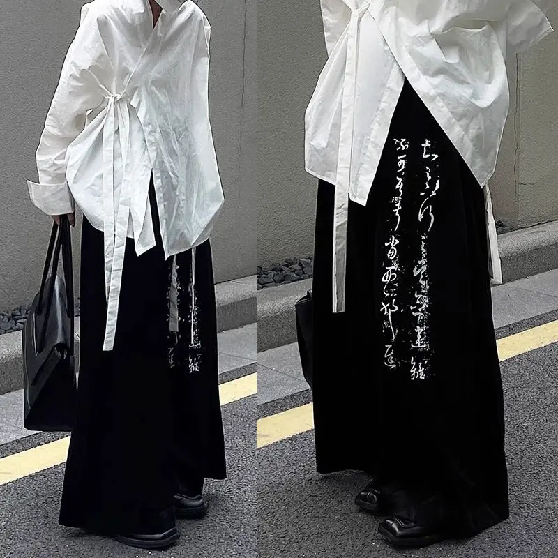 Bộ Đồ Thể Thao In Chữ, Yohji Yamamoto, Quần Cropped Ống Rộng Phong Cách Cổ Điển Trung Quốc Màu Tối, Chủ Đề X-Men